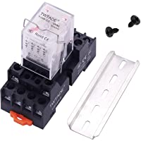 TWTADE - Relé de potencia electromagnética de 14 pines DPDT (4NO 4NC) con indicador LED de bobina con enchufe YJTF08A-E…